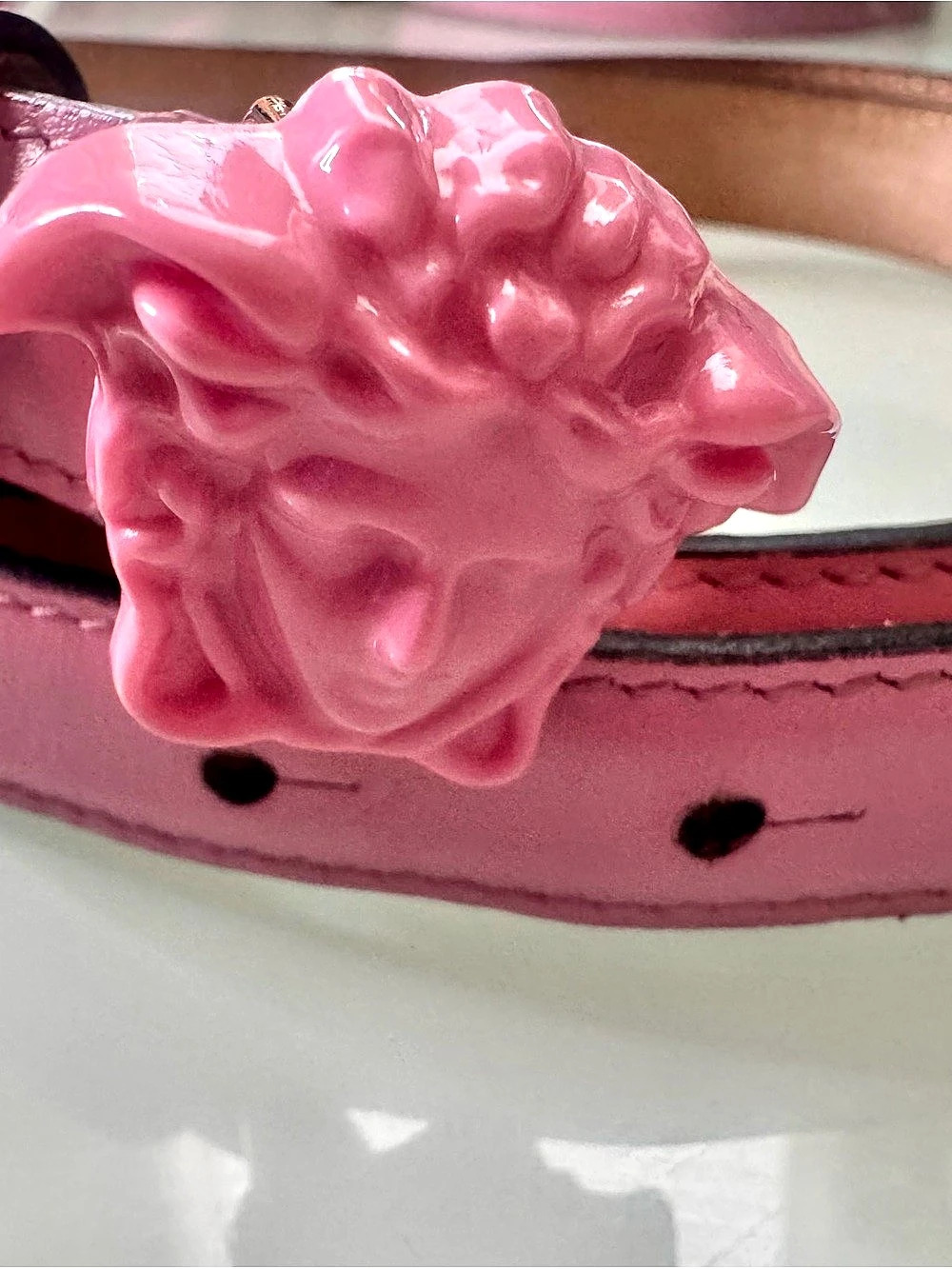 Versace La Medusa Pink Leather Belt Medusa Head Buckle Size 95/38 Made in Italy